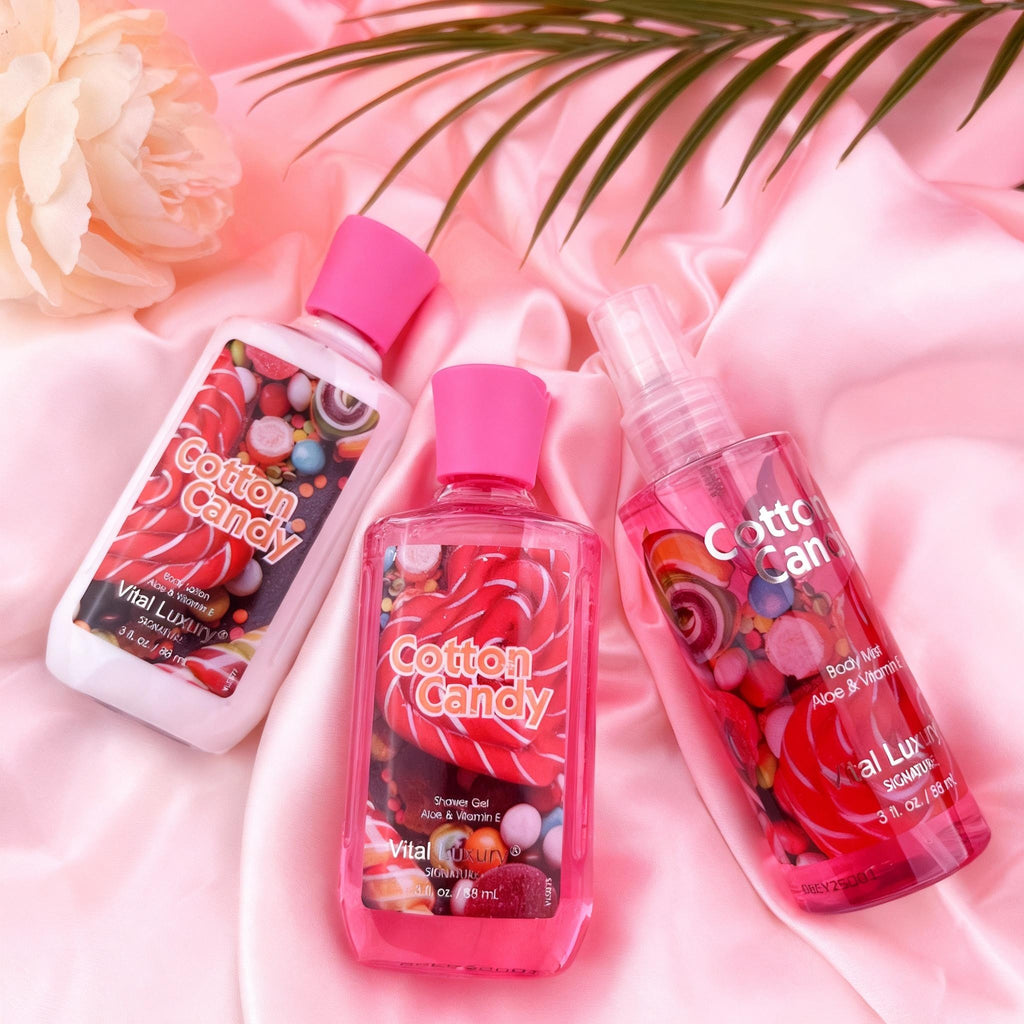 3-Piece Cotton Candy Bath & Body Care Travel Set, Home Spa Gift Set Includes Body Lotion, Shower Gel, And Fragrance Mist, Personal Body Care Travel Set, Birthday Mother's Valentine's Day Gifts