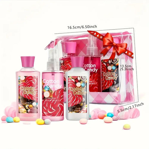 3-Piece Cotton Candy Bath & Body Care Travel Set, Home Spa Gift Set Includes Body Lotion, Shower Gel, And Fragrance Mist, Personal Body Care Travel Set, Birthday Mother's Valentine's Day Gifts