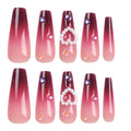 24 PCS Red Heart Nail Art, Long Length Long Water Pipe Fake Nails,Square Head Nail Tips False Nail