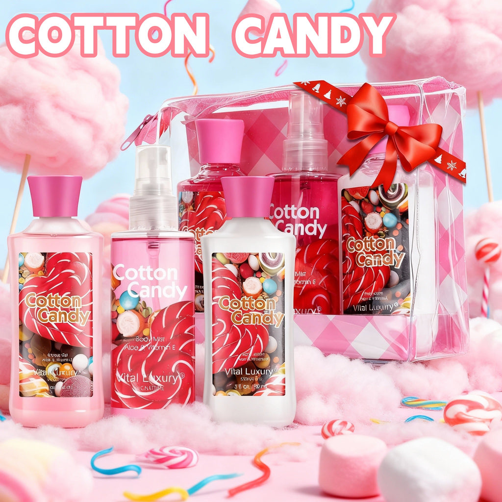 3-Piece Cotton Candy Bath & Body Care Travel Set, Home Spa Gift Set Includes Body Lotion, Shower Gel, And Fragrance Mist, Personal Body Care Travel Set, Birthday Mother's Valentine's Day Gifts
